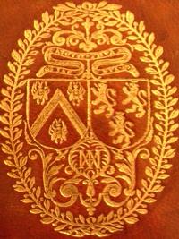 Upper Cover displaying the gilt arms of  de Thou and his wife, Marie, including their interlaced initials.
